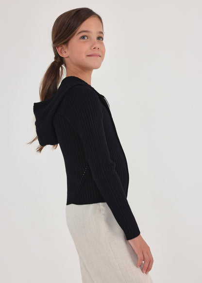 Suéter tricot con capucha y cremallera para chica Art. 23-06435-065 Negro