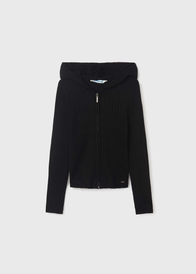 Suéter tricot con capucha y cremallera para chica Art. 23-06435-065 Negro