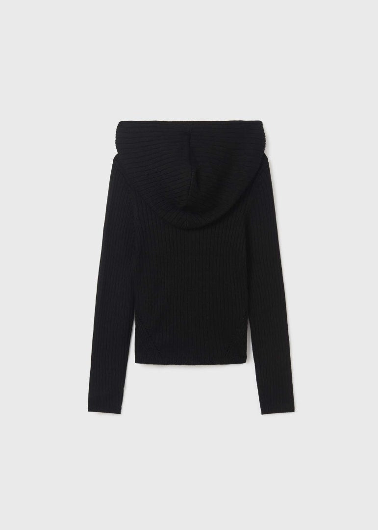 Suéter tricot con capucha y cremallera para chica Art. 23-06435-065 Negro