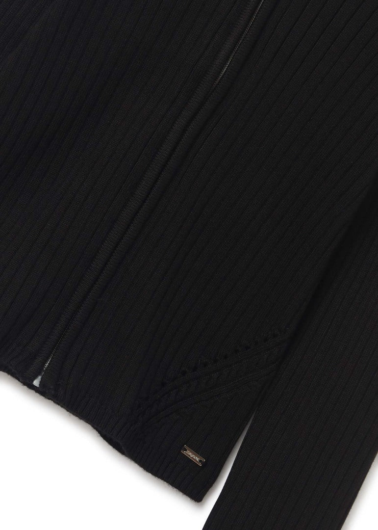 Suéter tricot con capucha y cremallera para chica Art. 23-06435-065 Negro