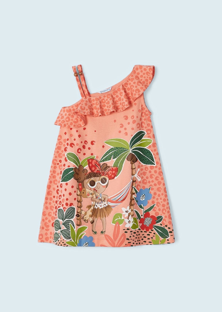 Vestido asimétrico de algodón sostenible para niña Art. 23-03935-011 Melocoton