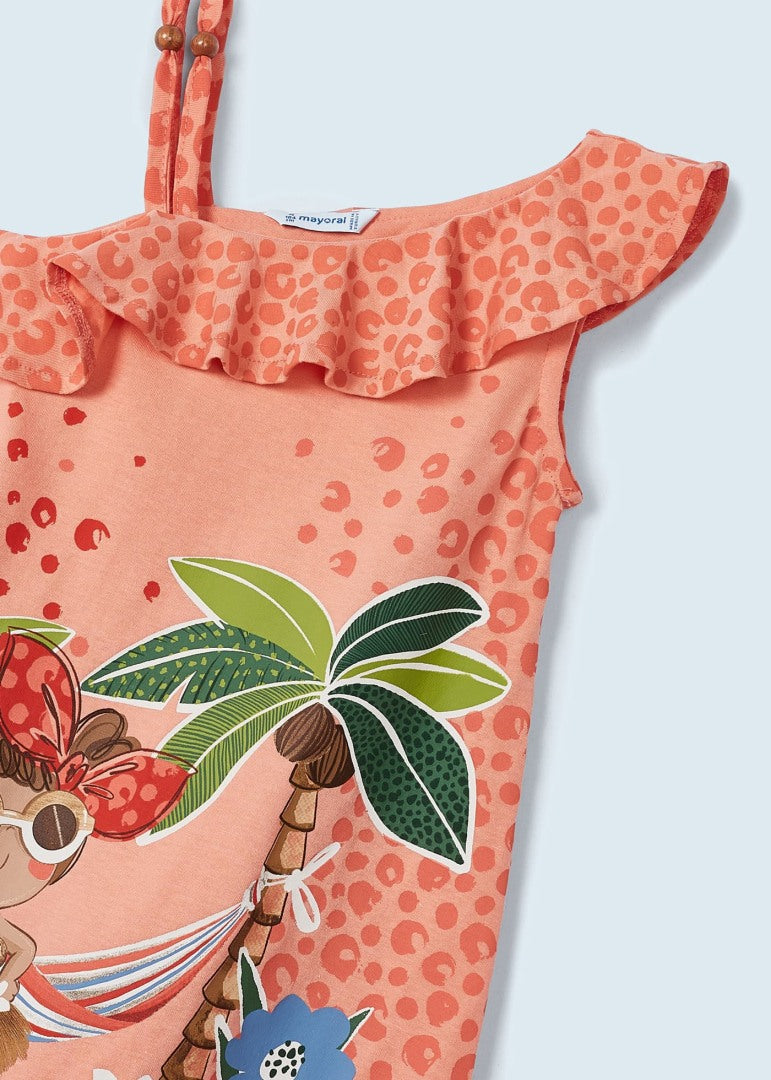 Vestido asimétrico de algodón sostenible para niña Art. 23-03935-011 Melocoton