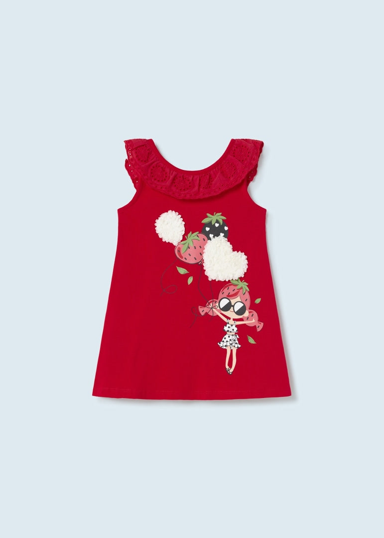 Vestido combinado con holán de algodón para bebé Art. 23-01965 Rojo