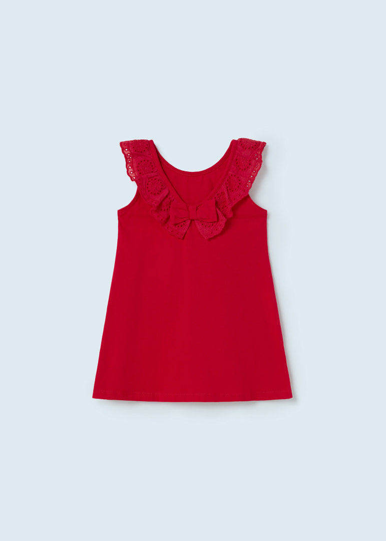 Vestido combinado con holán de algodón para bebé Art. 23-01965 Rojo