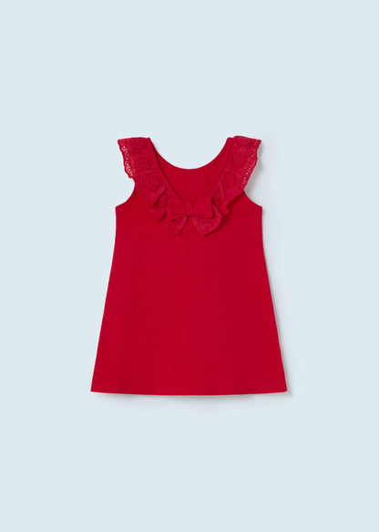 Vestido combinado con holán de algodón para bebé Art. 23-01965 Rojo