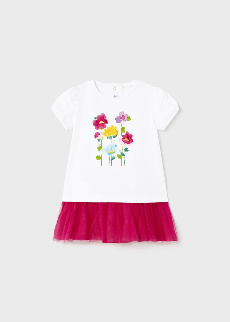 Vestido combinado con holán de tul para bebé Art. 23-01971-054 Orquídea