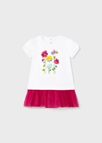 Vestido combinado con holán de tul para bebé Art. 23-01971-054 Orquídea