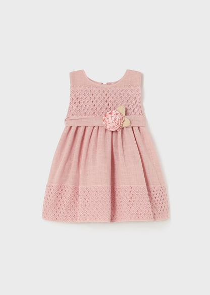 Vestido combinado con motivos de guipur para bebé Art. 23-01945-011 Rosado