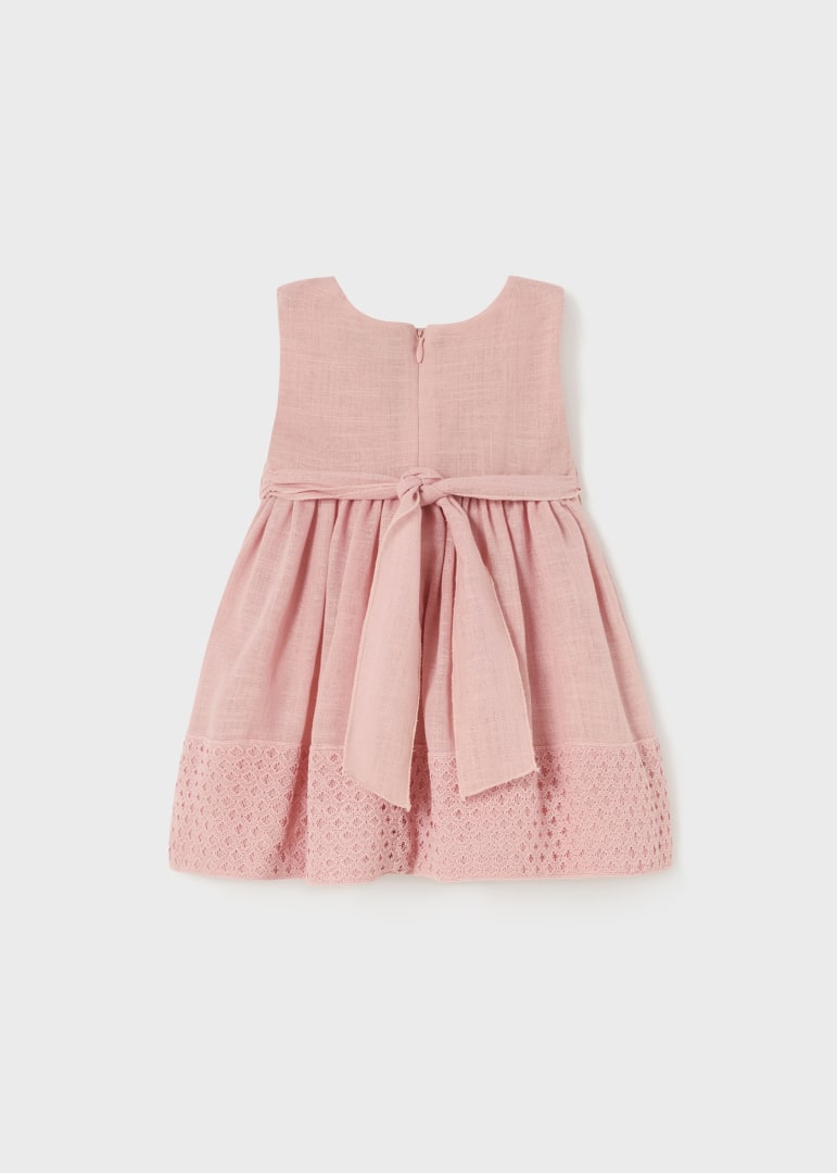 Vestido combinado con motivos de guipur para bebé Art. 23-01945-011 Rosado
