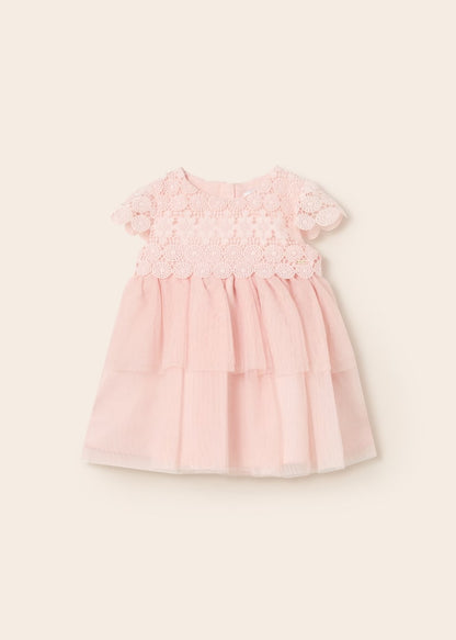 Vestido combinado de guipur y tul para bebé Art. 23-01950-073 Rosa palo