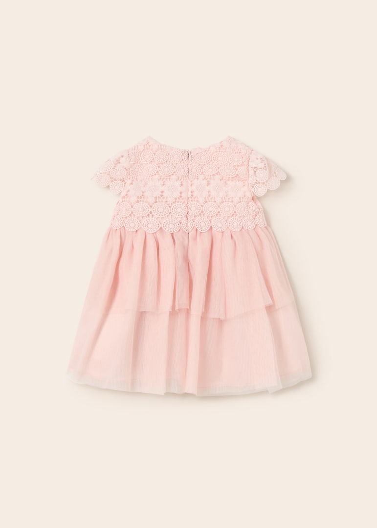 Vestido combinado de guipur y tul para bebé Art. 23-01950-073 Rosa palo