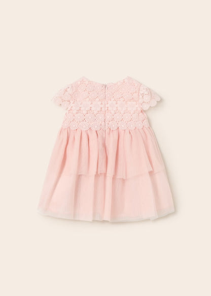 Vestido combinado de guipur y tul para bebé Art. 23-01950-073 Rosa palo