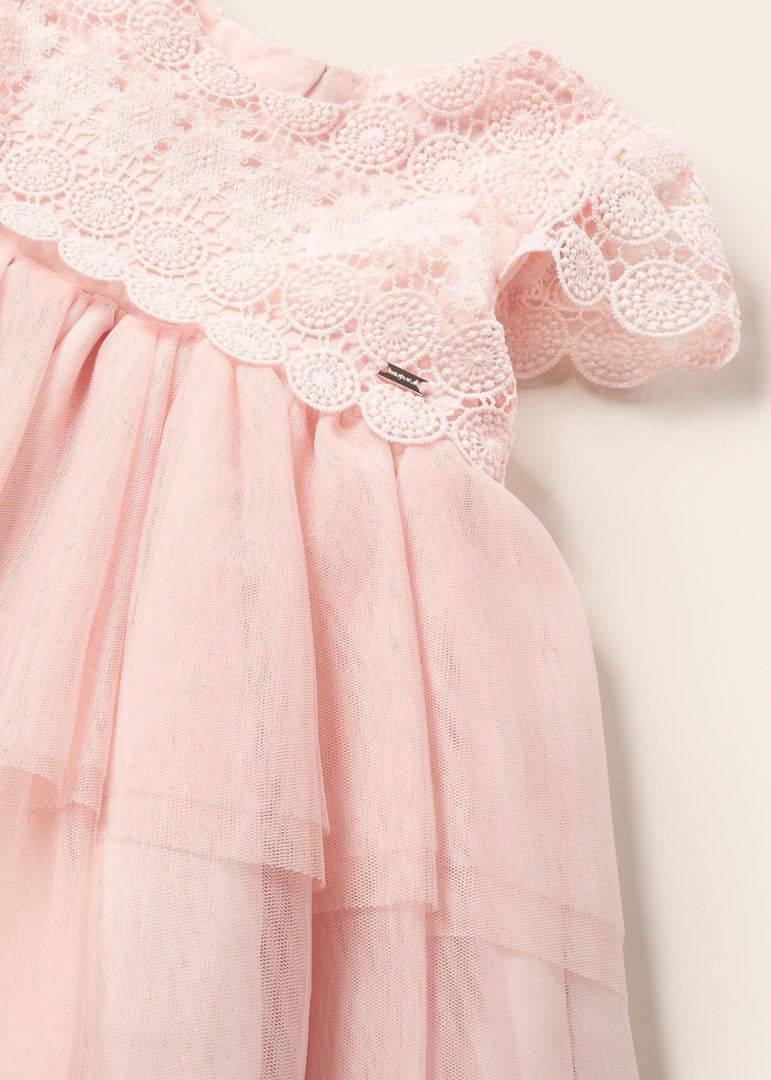 Vestido combinado de guipur y tul para bebé Art. 23-01950-073 Rosa palo
