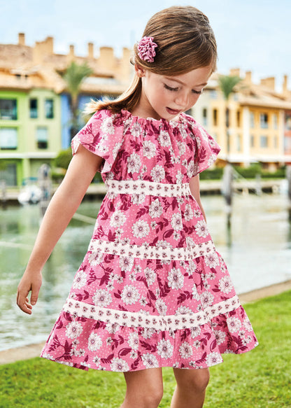 Vestido combinado estampado para niña Art. 23-03923-022 Peonia