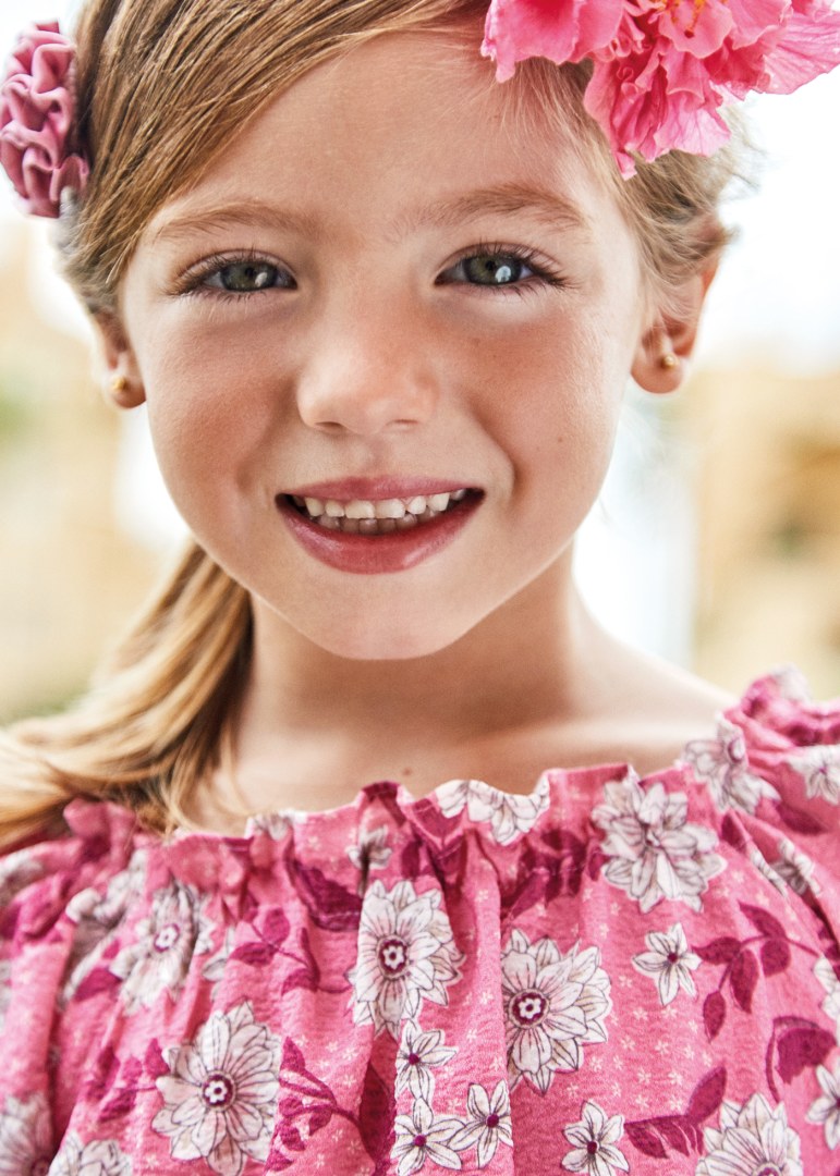 Vestido combinado estampado para niña Art. 23-03923-022 Peonia