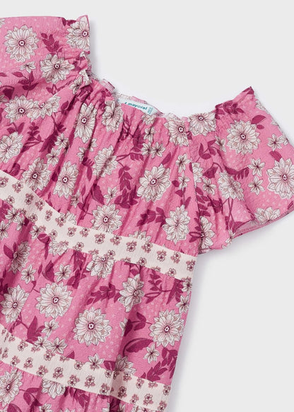 Vestido combinado estampado para niña Art. 23-03923-022 Peonia