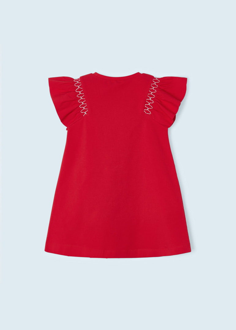 Vestido con apliques y motivo bordado de algodón para niña Art. 23-03948-042 Rojo