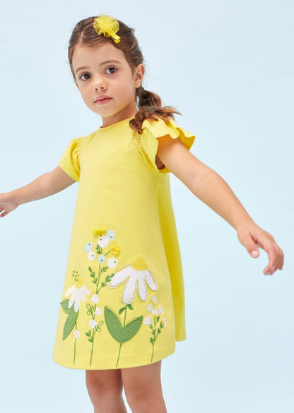 Vestido con apliques y motivo bordado de algodón para niña Art. 23-03948-043 Mimosa