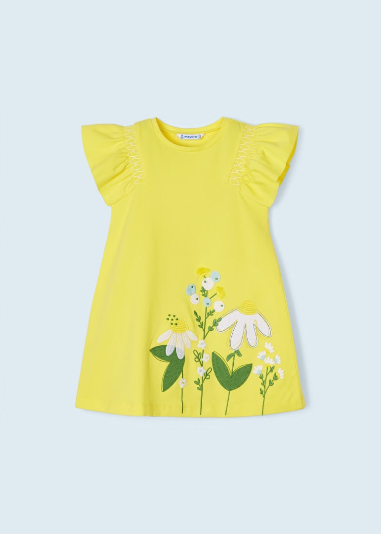 Vestido con apliques y motivo bordado de algodón para niña Art. 23-03948-043 Mimosa