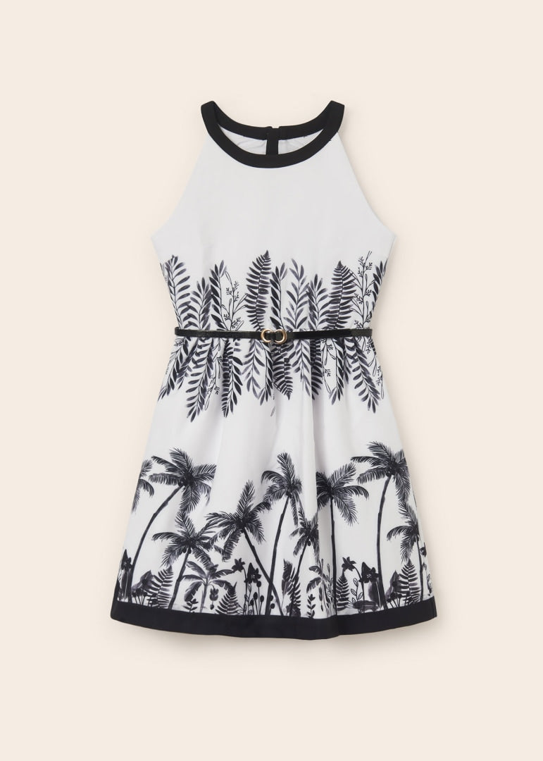 Vestido con cinturón y estampado tipo cenefa para chica MAYORAL Ref. 23/6909/1 Blanco