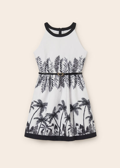 Vestido con cinturón y estampado tipo cenefa para chica MAYORAL Ref. 23/6909/1 Blanco