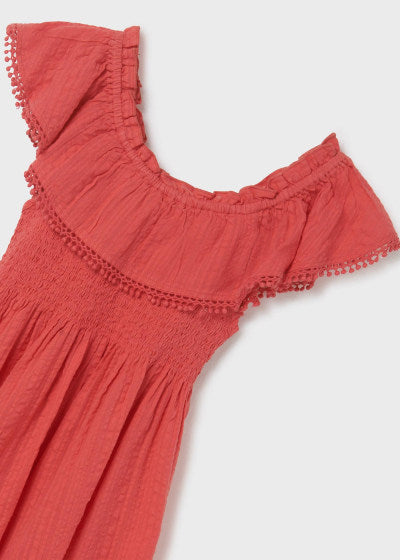 Vestido con holán y punto smock de algodón para chica Sku 6924 Color 83 Carmi