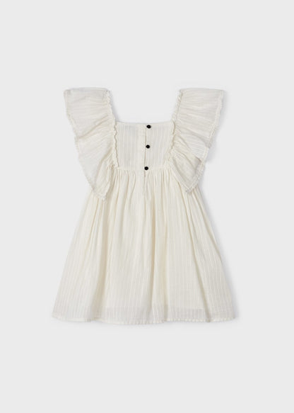 Vestido con holanes y motivos bordados para niña Art. 23-03926-094 Crema