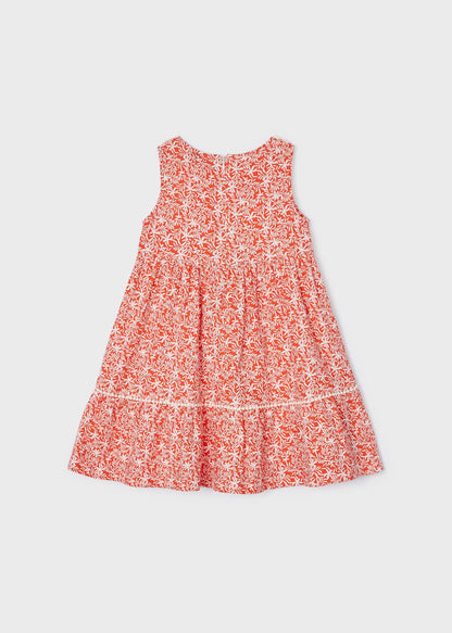 Vestido con motivo de crochet de algodón para niña Art. 23-03930-093 Naranja