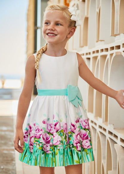 Vestido con motivo estampado de algodón para niña MAYORAL Ref. 23/3915/91  Agua