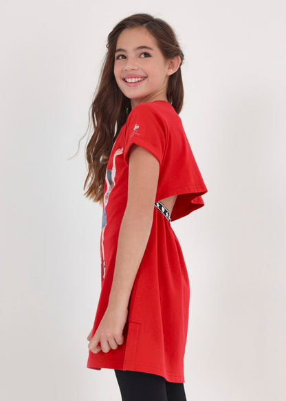 Vestido con motivo estampado y abertura trasera para chica Ref. 23/6931/19 Rojo