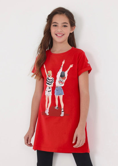 Vestido con motivo estampado y abertura trasera para chica Ref. 23/6931/19 Rojo
