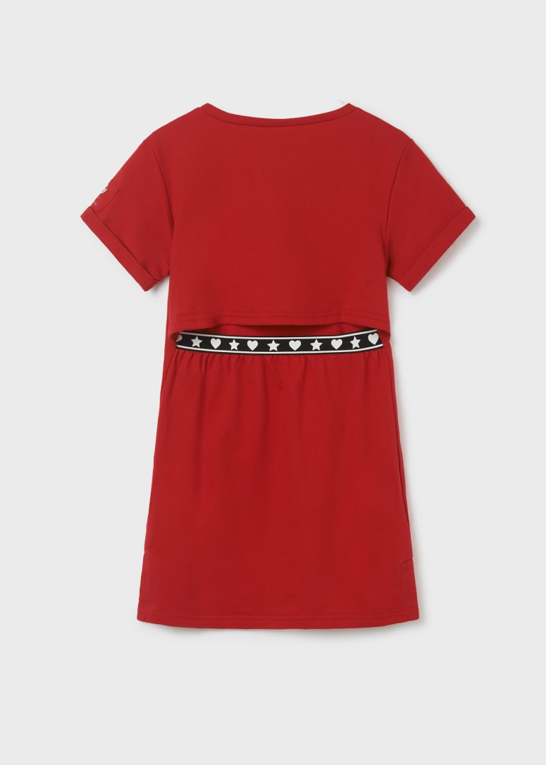 Vestido con motivo estampado y abertura trasera para chica Ref. 23/6931/19 Rojo
