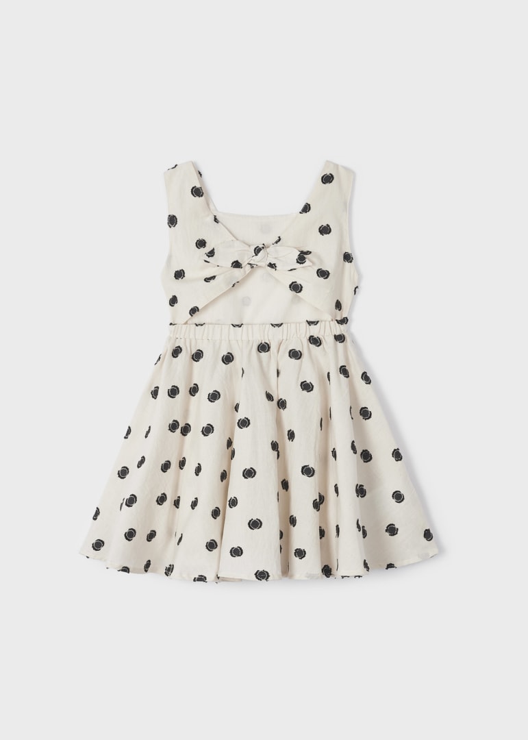 Vestido con motivos bordados de algodón para niña Art. 23-03925-054 Garbanzo