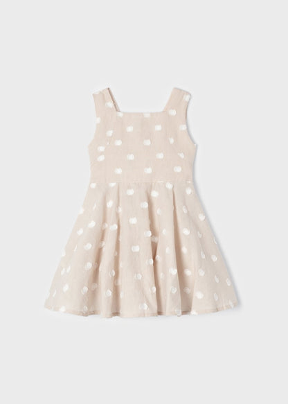 Vestido con motivos bordados de algodón para niña Art. 23-03925-055 Almendra