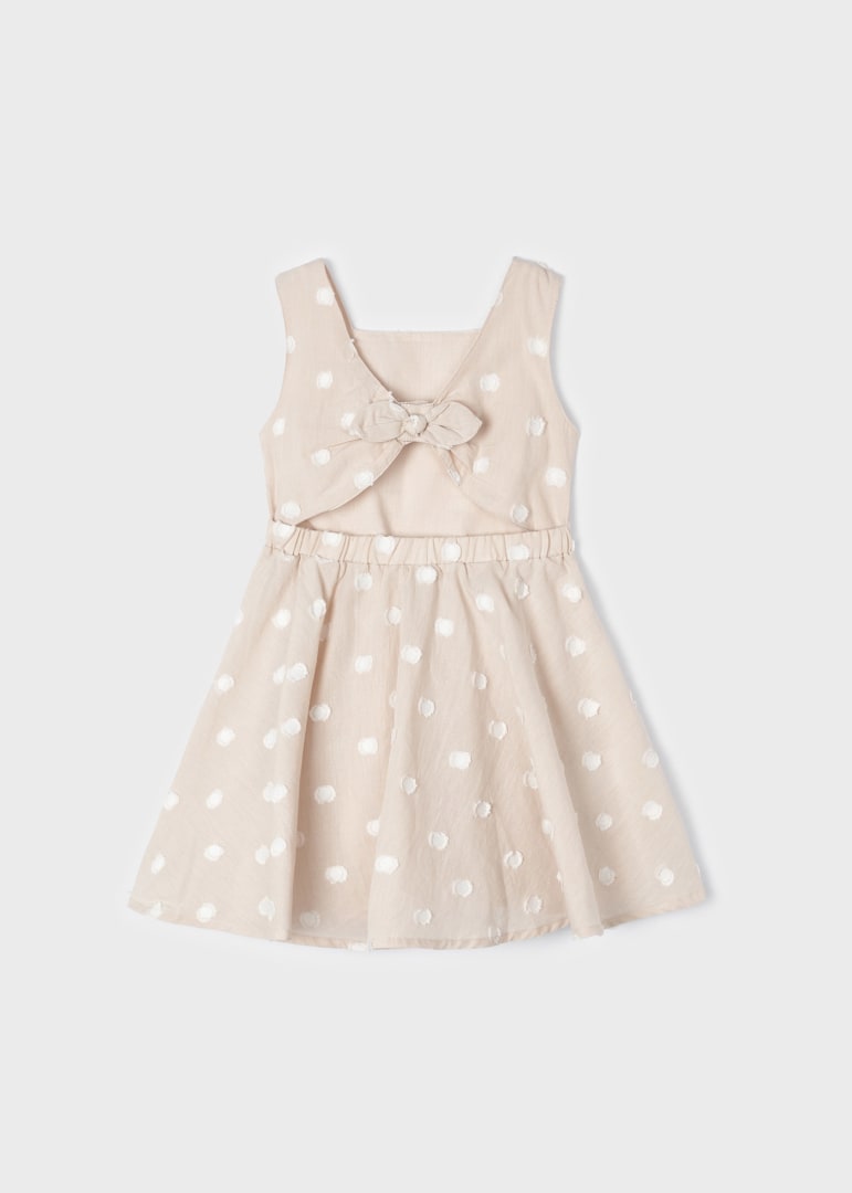 Vestido con motivos bordados de algodón para niña Art. 23-03925-055 Almendra