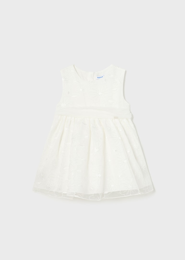 Vestido de organza bordada para bebé Art. 23-01948 Blanco