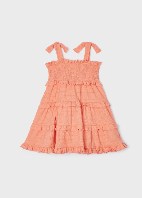 Vestido de tirantes con punto smock para niña Sku 3934 Color Melocoton