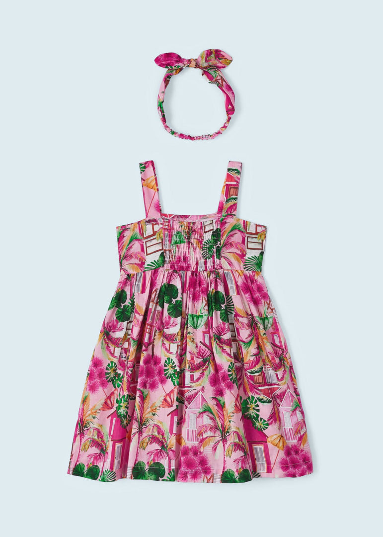 Vestido estampado con diadema elástica de algodón para niña Art. 23-03941-022 Peonia