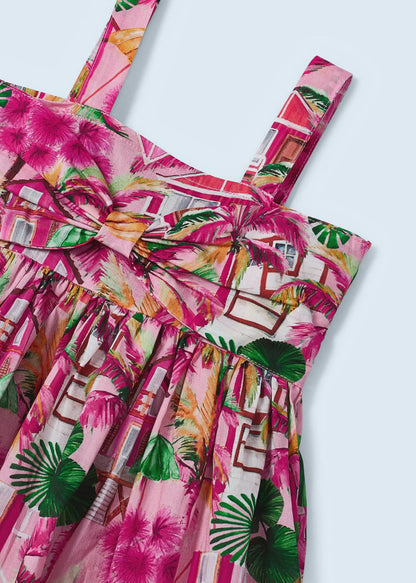 Vestido estampado con diadema elástica de algodón para niña Art. 23-03941-022 Peonia
