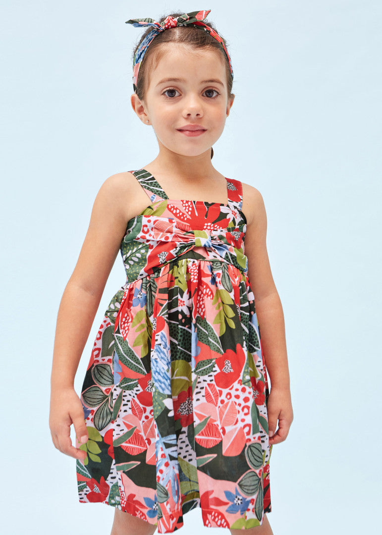 Vestido estampado con diadema elástica de algodón para niña Art. 23-03941-023 Naranja