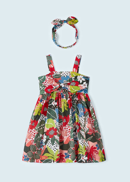 Vestido estampado con diadema elástica de algodón para niña Art. 23-03941-023 Naranja