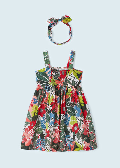 Vestido estampado con diadema elástica de algodón para niña Art. 23-03941-023 Naranja