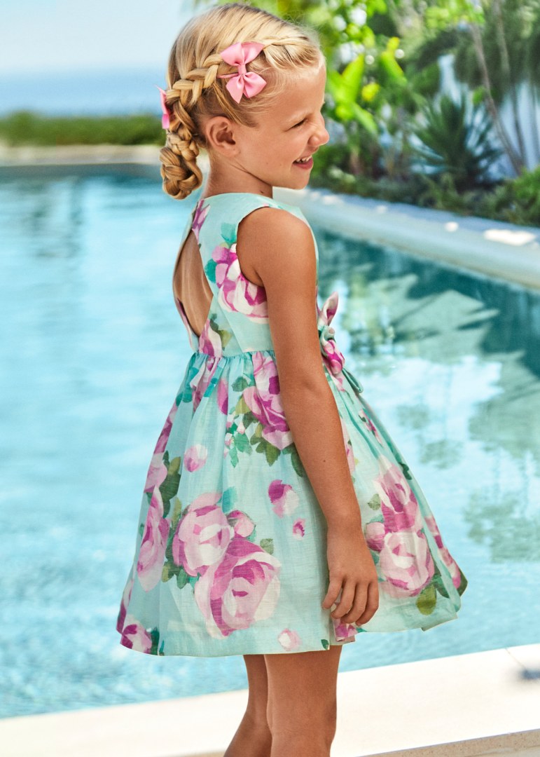 Vestido estampado con lino para niña MAYORAL Ref. 23/3913/91 Agua