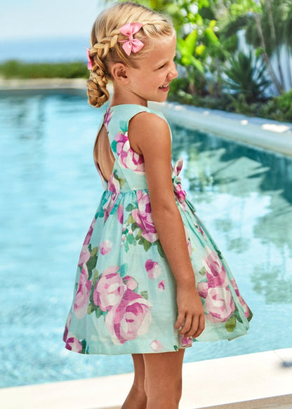 Vestido estampado con lino para niña MAYORAL Ref. 23/3913/91 Agua