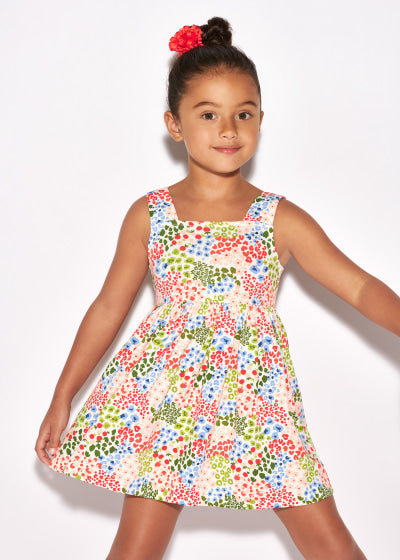 Vestido estampado de algodón sostenible para niña Sku 3946 Color Melocoton