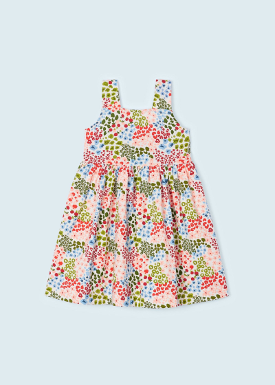Vestido estampado de algodón sostenible para niña Sku 3946 Color Melocoton