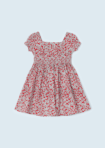 Vestido estampado de algodón sostenible para niña Sku 3924 Color Rojo