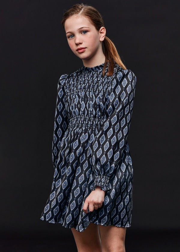 Vestido estampado punto smock chica MAYORAL  Ref. 13-07955-091 Noche