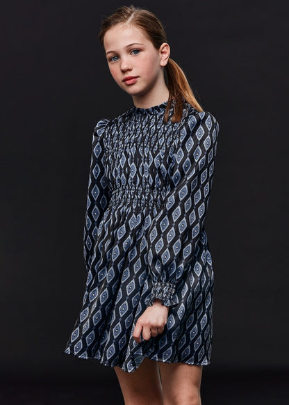 Vestido estampado punto smock chica MAYORAL  Ref. 13-07955-091 Noche