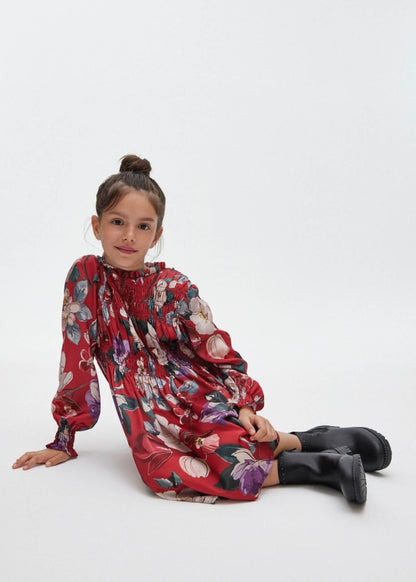 Vestido estampado punto smock chica MAYORAL  Ref. 13-07955-090 Rojo
